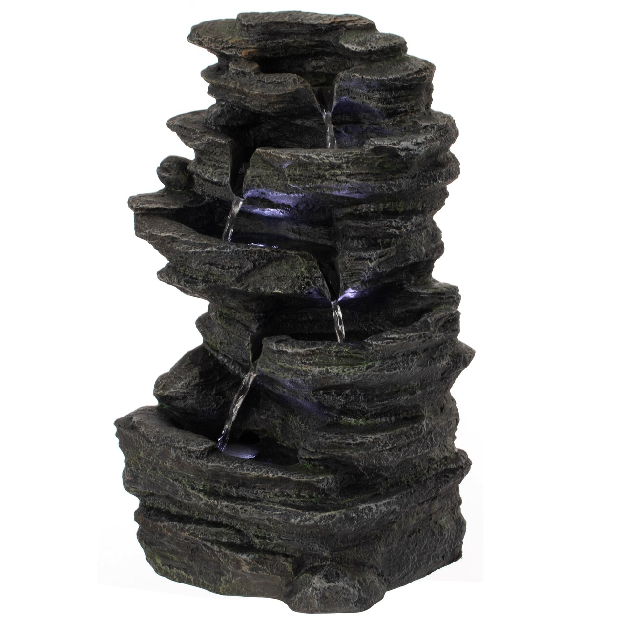Cascading Electric Powered 5-Tier Rock Water Fountain 18" with LED Lights for Indoor and Outdoor Use